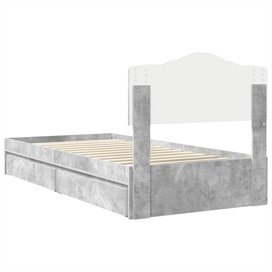 Opslag bed met hoofdeinde Beton Grijs 90 x 190 cm Bewerkt hout