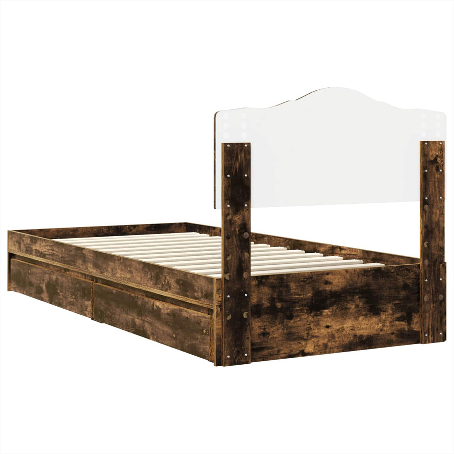 Opslag bed met lade Gerookt eiken 90 x 190 cm Bewerkt hout