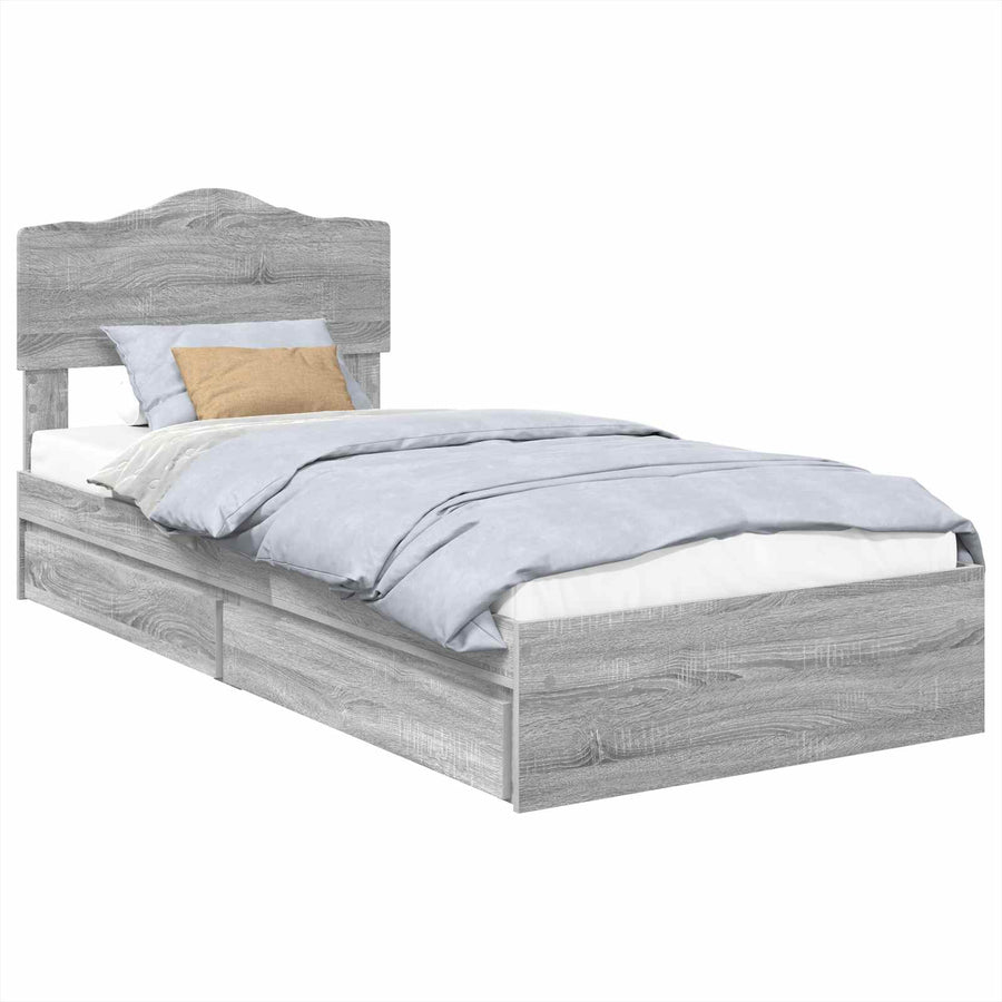 Opslag bed met hoofdeinde Grijs Sonoma 90 x 190 cm Bewerkt hout