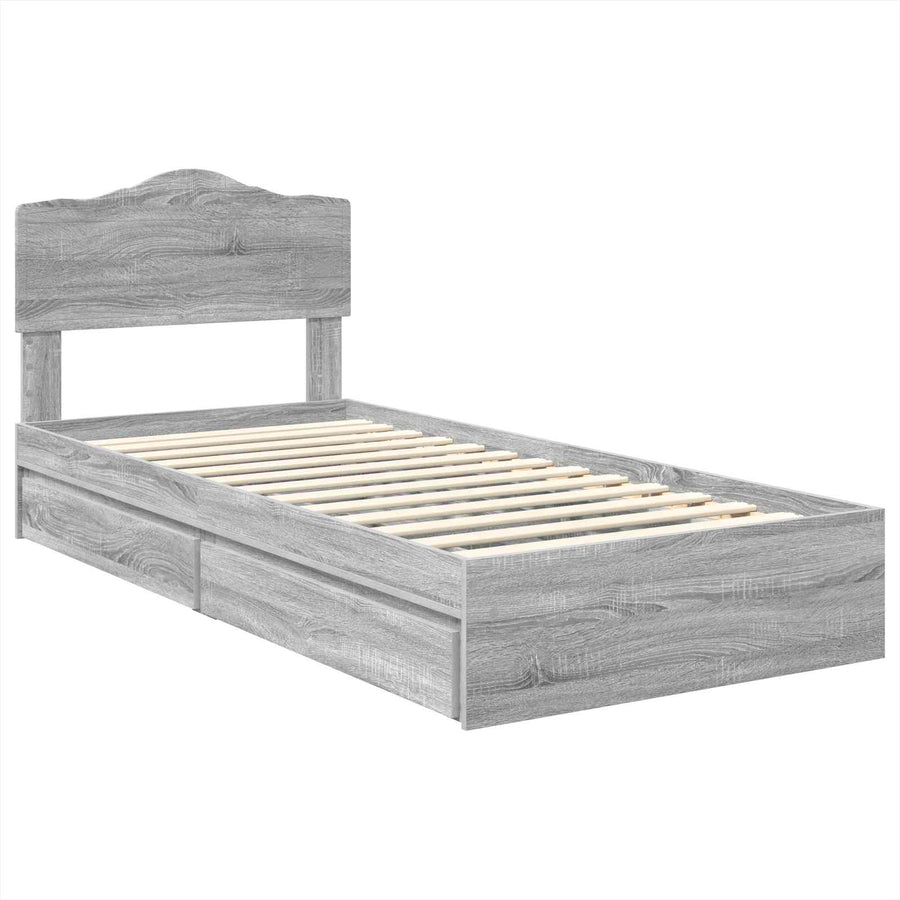 Opslag bed met hoofdeinde Grijs Sonoma 90 x 190 cm Bewerkt hout
