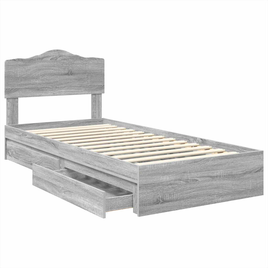 Opslag bed met hoofdeinde Grijs Sonoma 90 x 190 cm Bewerkt hout
