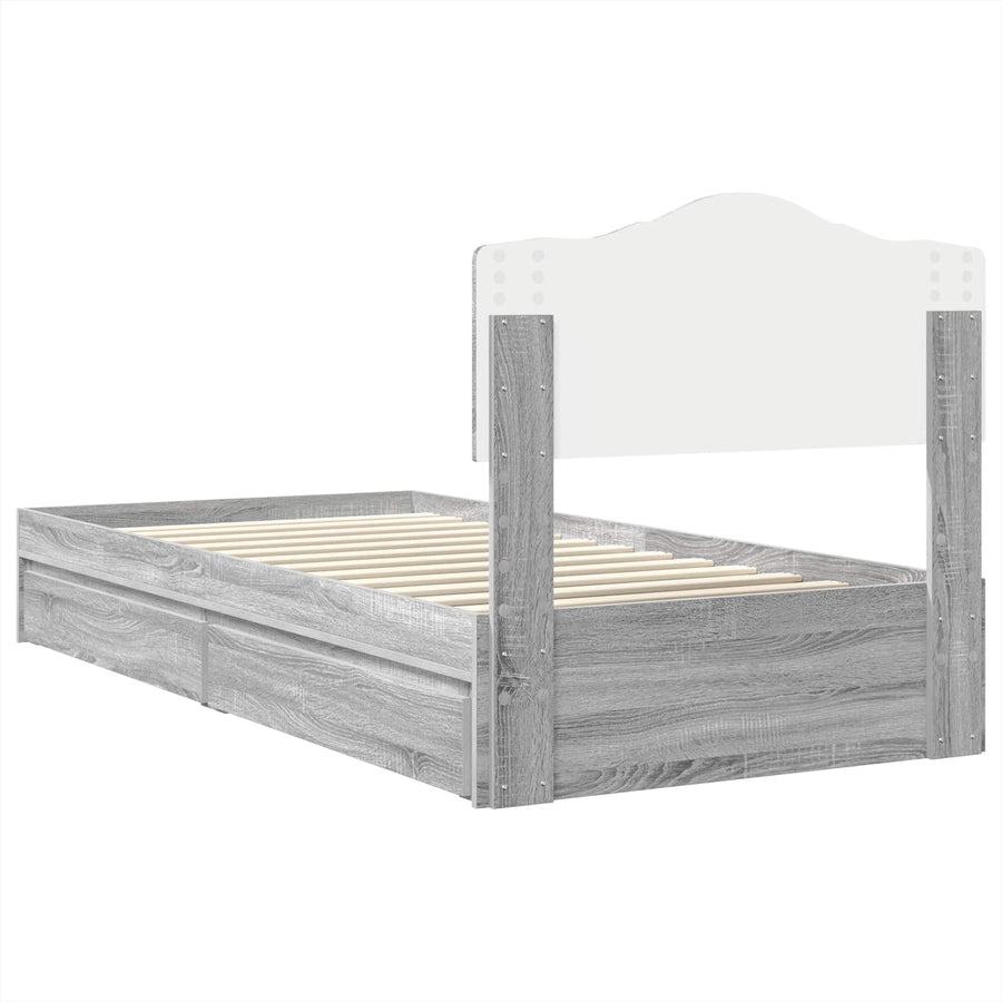 Opslag bed met hoofdeinde Grijs Sonoma 90 x 190 cm Bewerkt hout