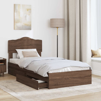 Opslag bed met hoofdeinde Bruin Eiken 90 x 190 cm Bewerkt hout