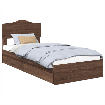 Opslag bed met hoofdeinde Bruin Eiken 90 x 190 cm Bewerkt hout