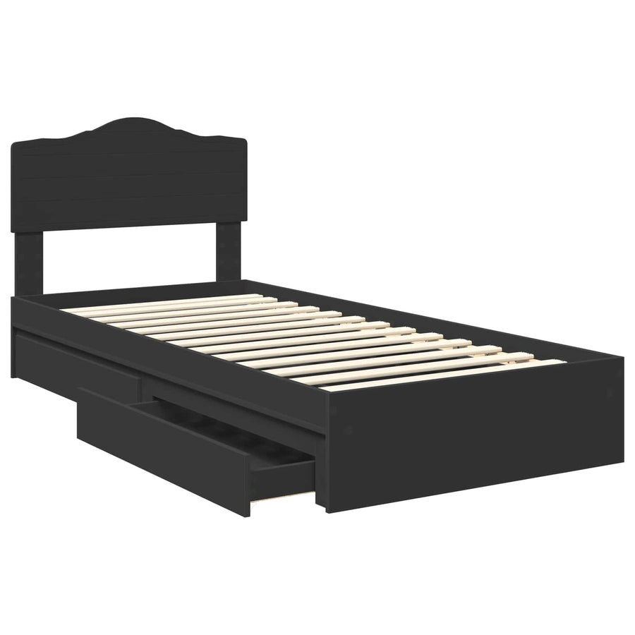 Opslag bed met hoofdeinde Zwart 75 x 190 cm Bewerkt hout