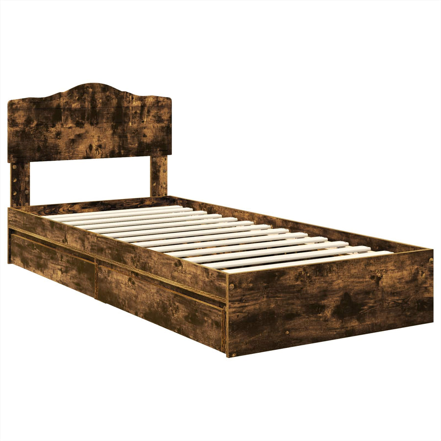 Opslag bed met lade Gerookt eiken 75 x 190 cm Bewerkt hout