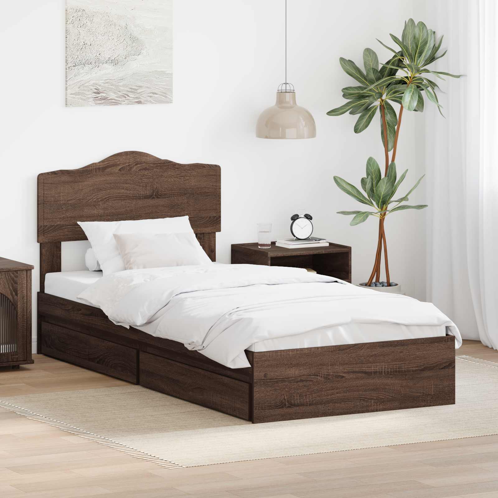 Opslag bed met hoofdeinde Bruin Eiken 75 x 190 cm Bewerkt hout