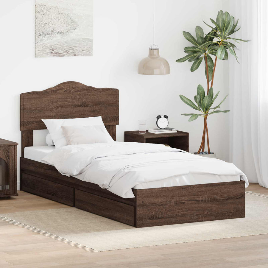 Opslag bed met hoofdeinde Bruin Eiken 75 x 190 cm Bewerkt hout