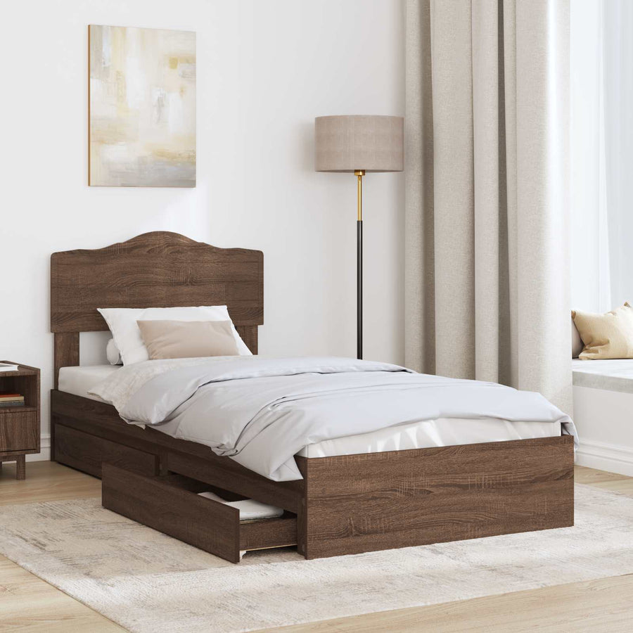 Opslag bed met hoofdeinde Bruin Eiken 75 x 190 cm Bewerkt hout