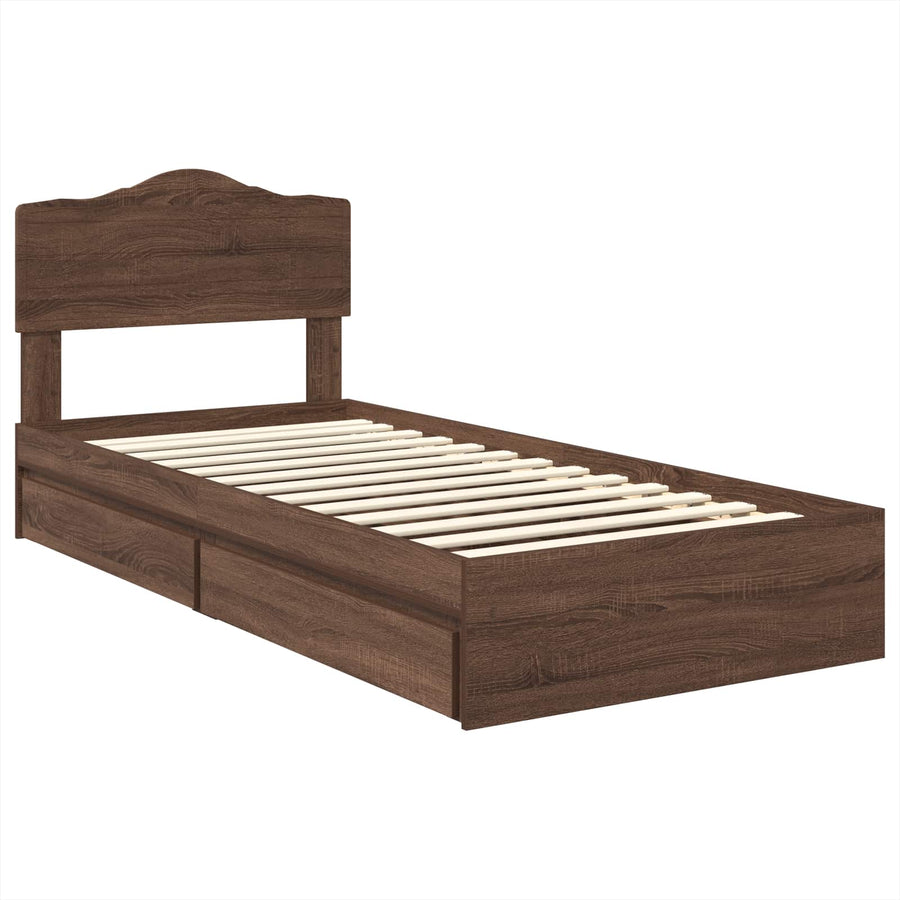 Opslag bed met hoofdeinde Bruin Eiken 75 x 190 cm Bewerkt hout