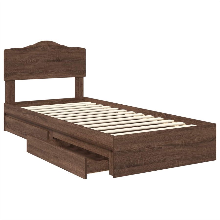 Opslag bed met hoofdeinde Bruin Eiken 75 x 190 cm Bewerkt hout