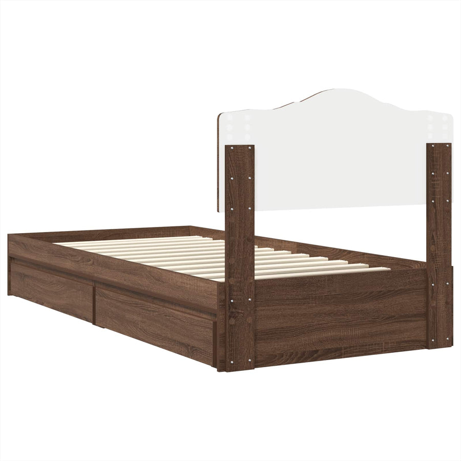 Opslag bed met hoofdeinde Bruin Eiken 75 x 190 cm Bewerkt hout