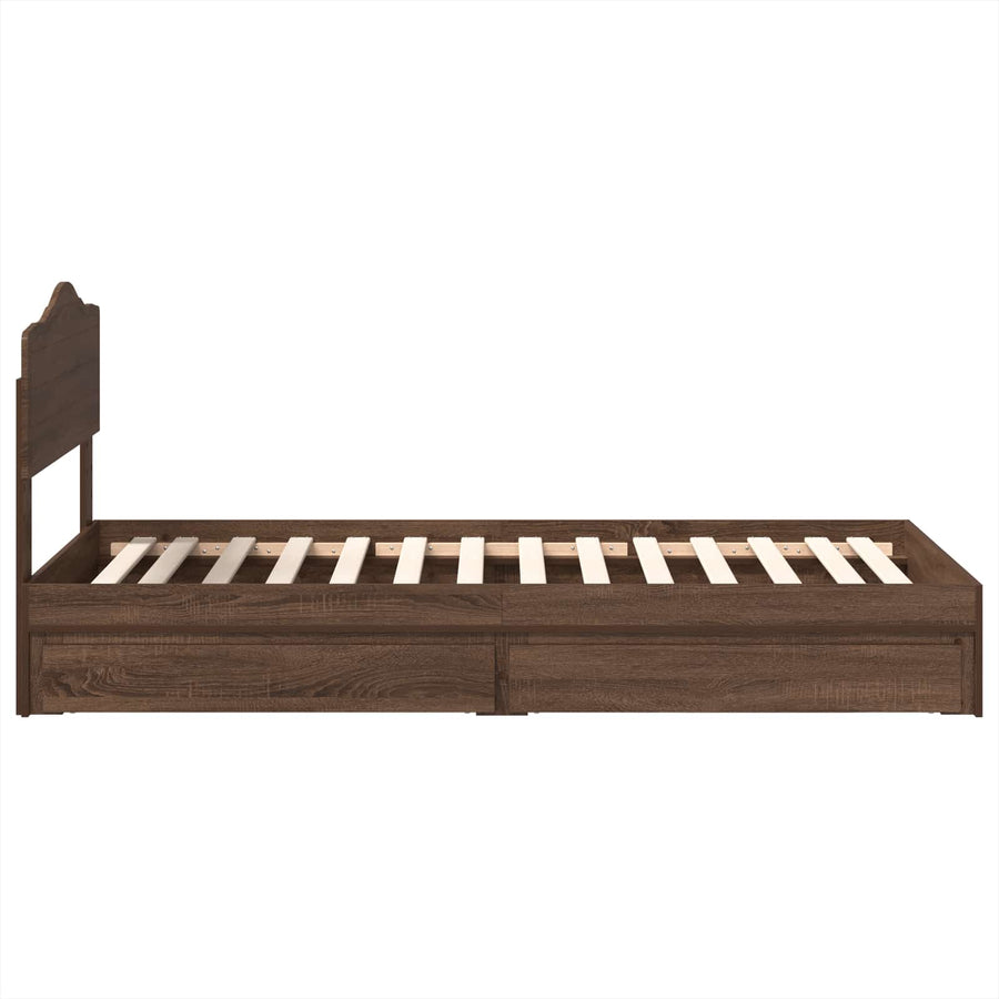 Opslag bed met hoofdeinde Bruin Eiken 75 x 190 cm Bewerkt hout