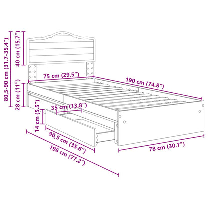 Opslag bed met hoofdeinde Bruin Eiken 75 x 190 cm Bewerkt hout