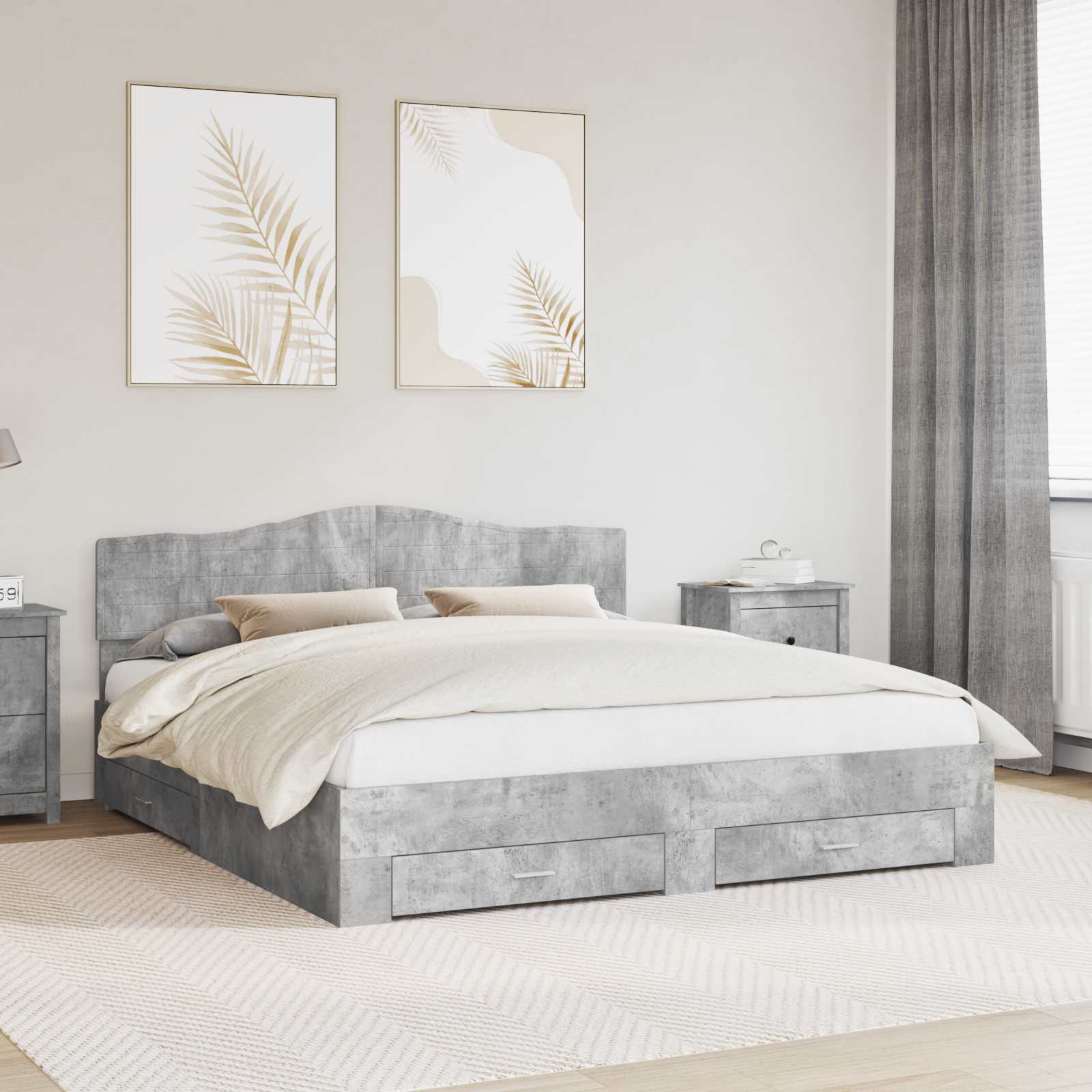 Bedframe met hoofdeinde Beton Grijs 200 x 200 cm Bewerkt hout