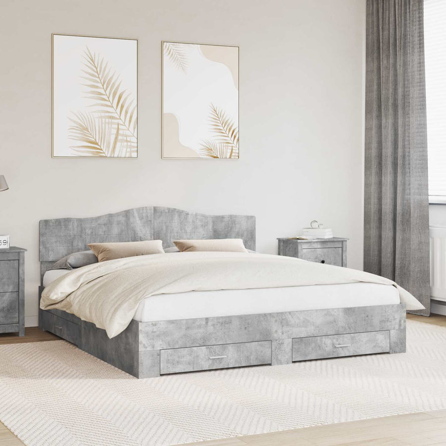Bedframe met hoofdeinde Beton Grijs 200 x 200 cm Bewerkt hout