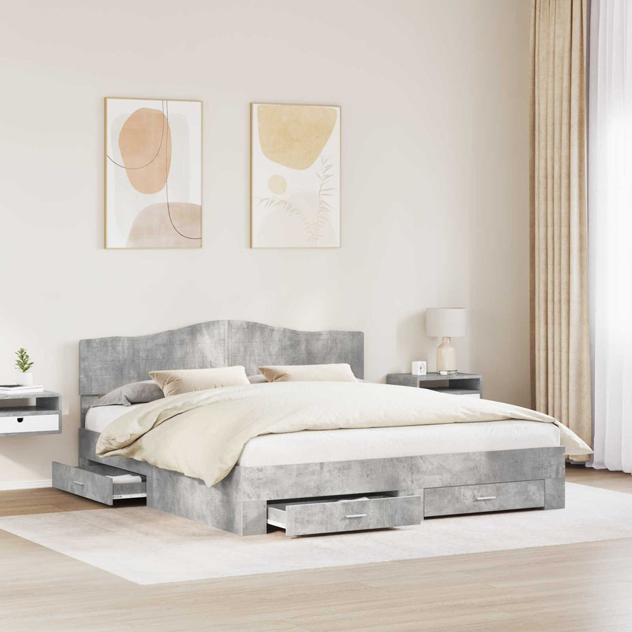 Bedframe met hoofdeinde Beton Grijs 200 x 200 cm Bewerkt hout