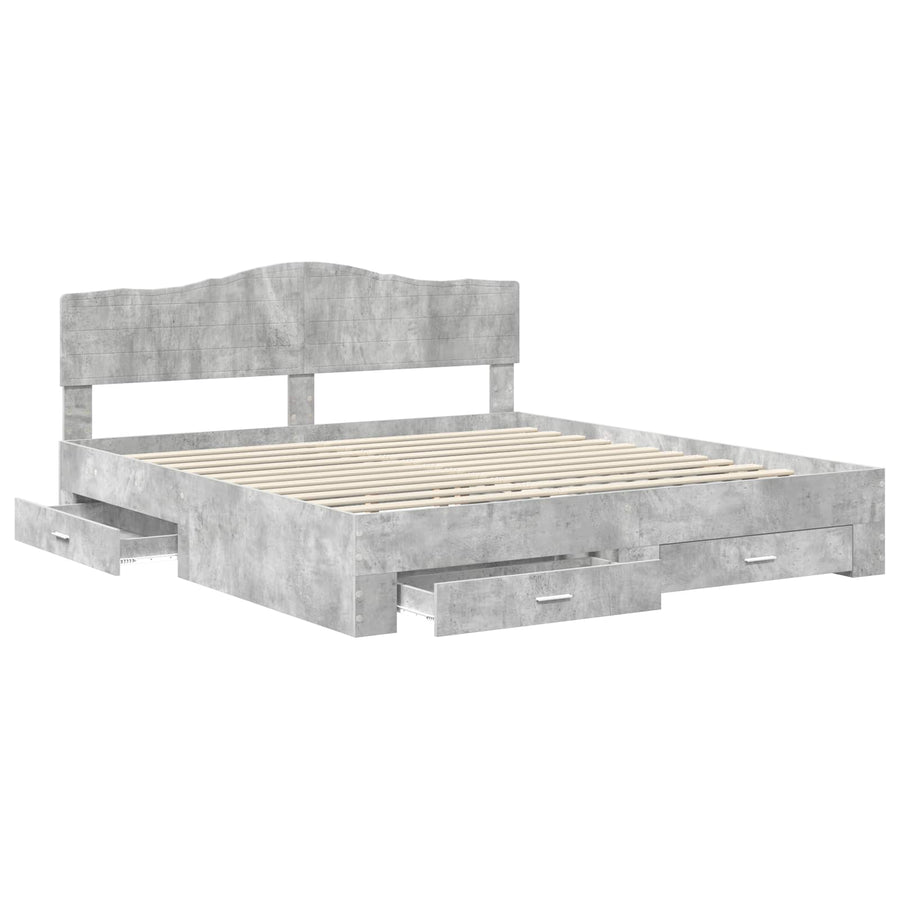 Bedframe met hoofdeinde Beton Grijs 200 x 200 cm Bewerkt hout