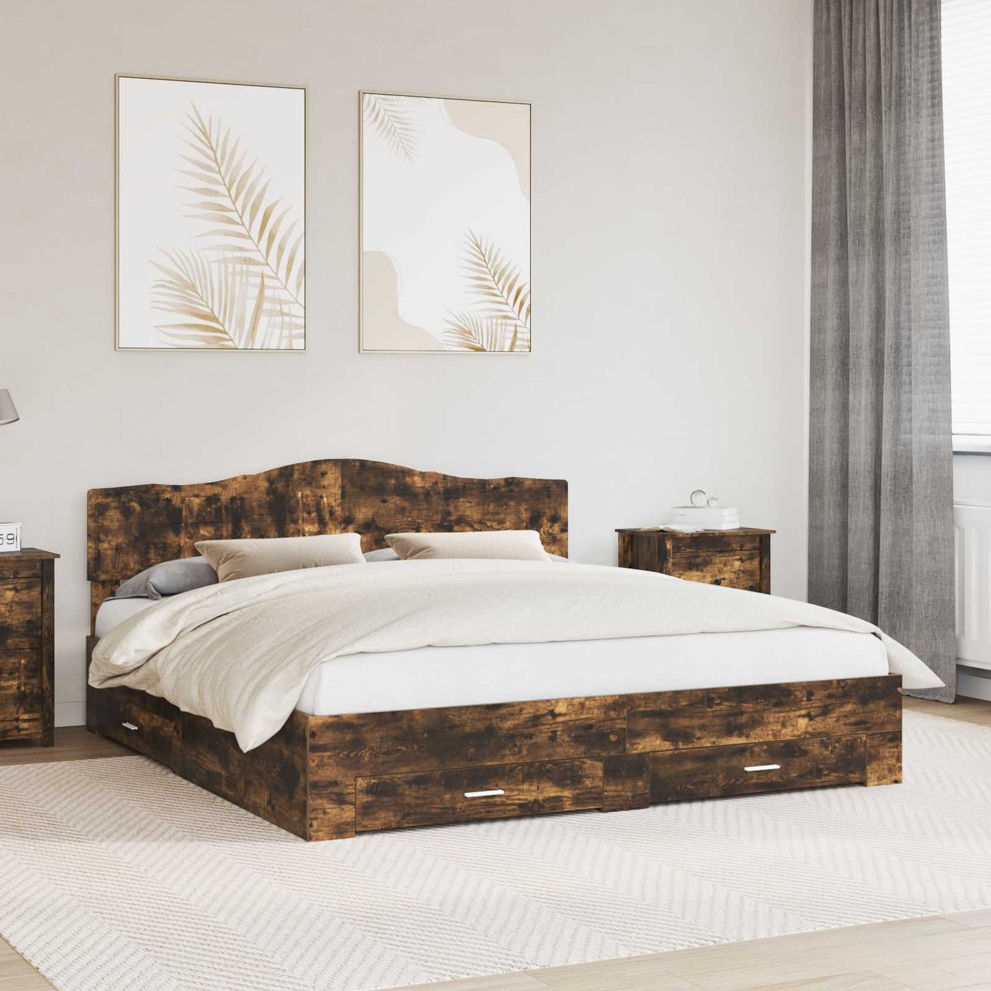 Bedframe met hoofdeinde Gerookt eiken 200 x 200 cm Bewerkt hout