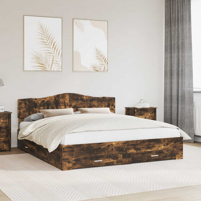 Bedframe met hoofdeinde Gerookt eiken 200 x 200 cm Bewerkt hout