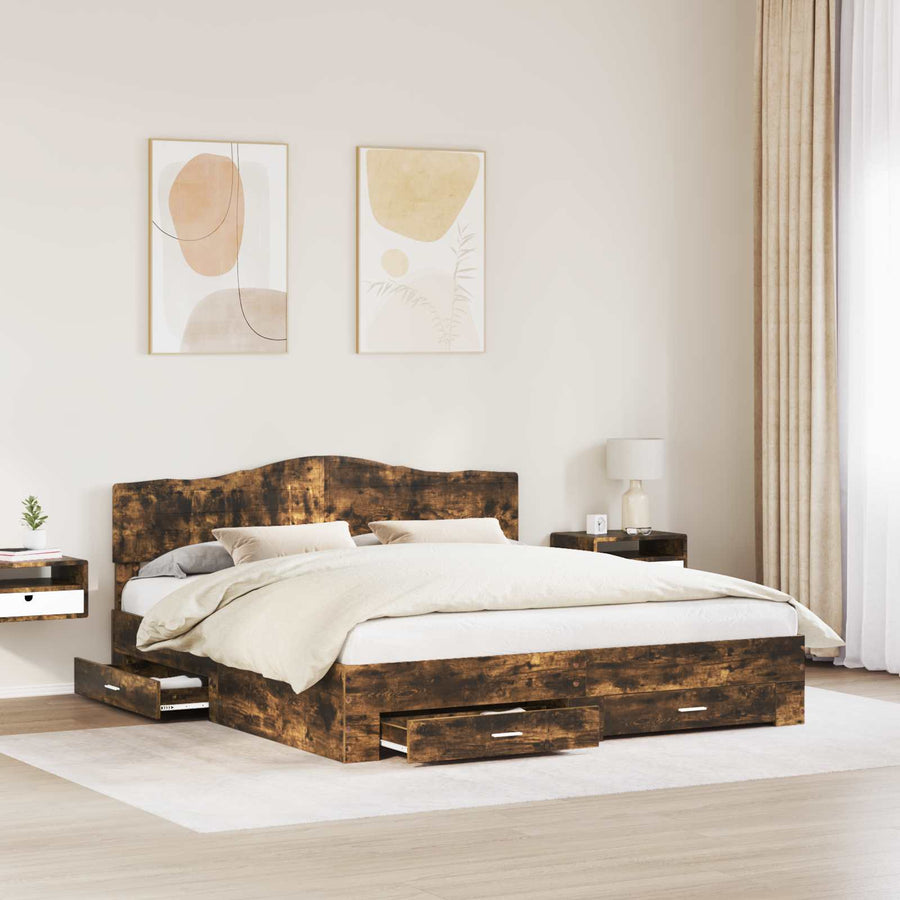 Bedframe met hoofdeinde Gerookt eiken 200 x 200 cm Bewerkt hout
