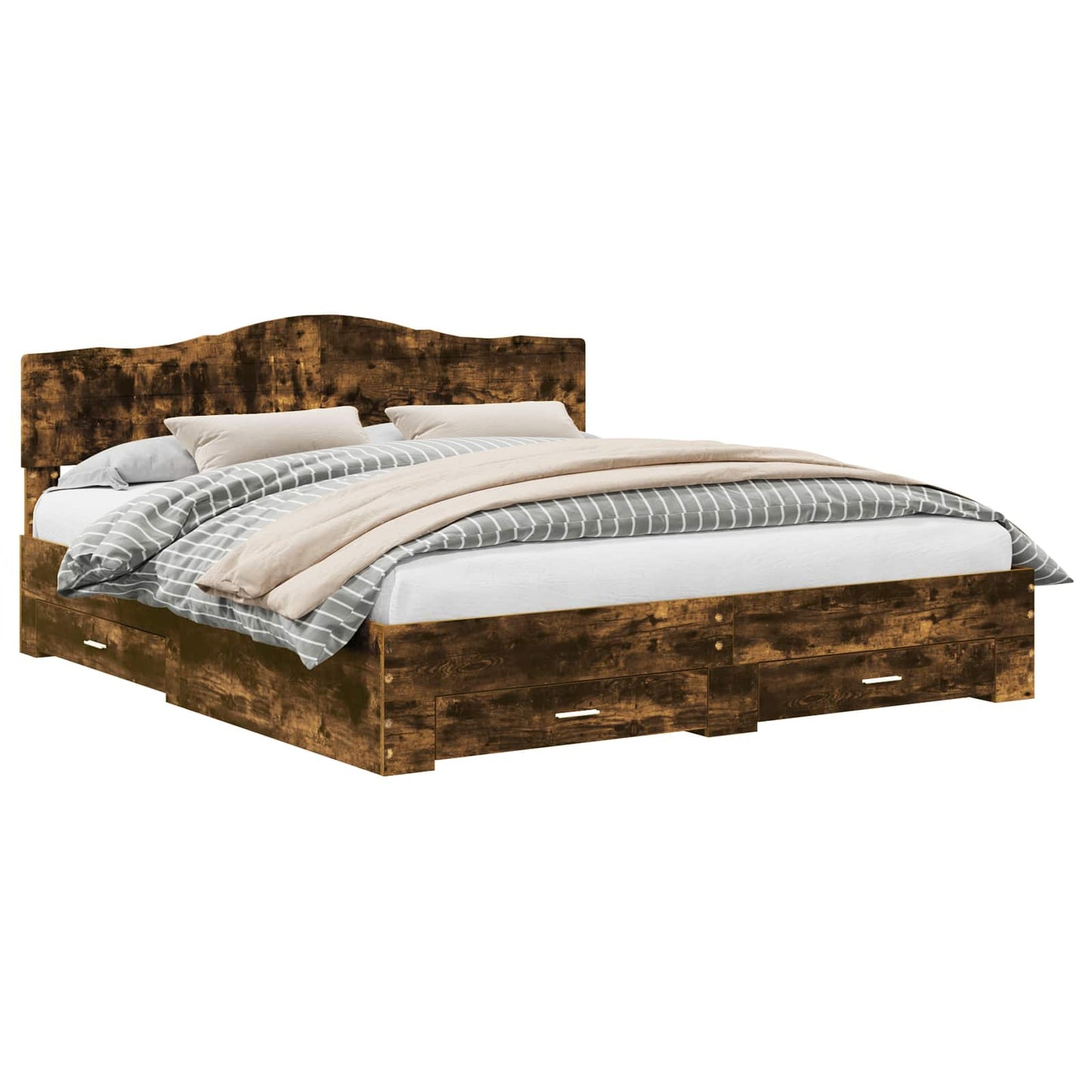 Bedframe met hoofdeinde Gerookt eiken 200 x 200 cm Bewerkt hout