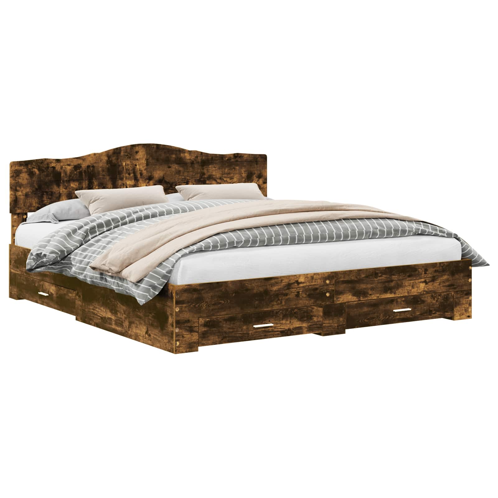 Bedframe met hoofdeinde Gerookt eiken 200 x 200 cm Bewerkt hout