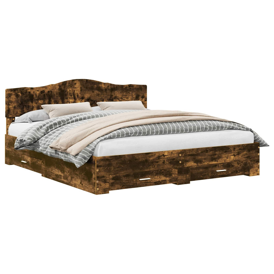 Bedframe met hoofdeinde Gerookt eiken 200 x 200 cm Bewerkt hout