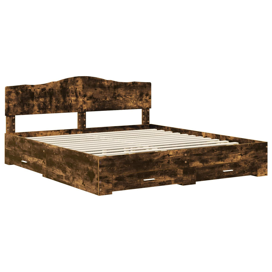 Bedframe met hoofdeinde Gerookt eiken 200 x 200 cm Bewerkt hout