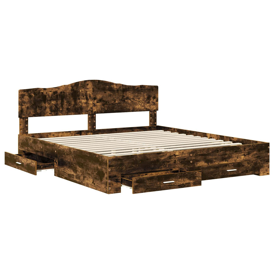 Bedframe met hoofdeinde Gerookt eiken 200 x 200 cm Bewerkt hout