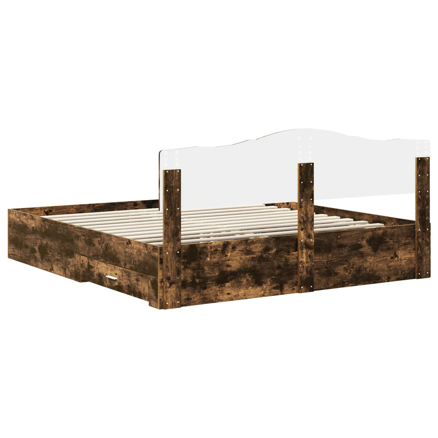 Bedframe met hoofdeinde Gerookt eiken 200 x 200 cm Bewerkt hout