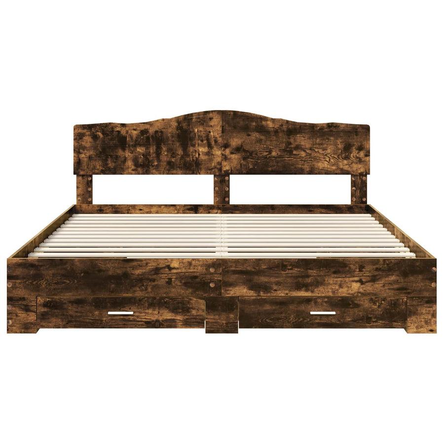 Bedframe met hoofdeinde Gerookt eiken 200 x 200 cm Bewerkt hout