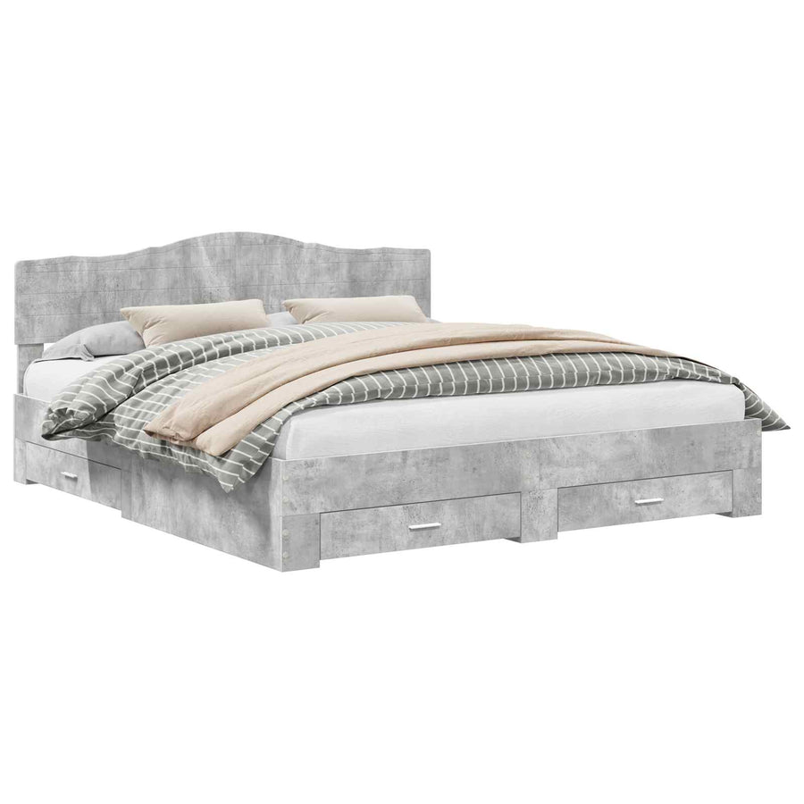 Bedframe met hoofdeinde Beton Grijs 180 x 200 cm Bewerkt hout