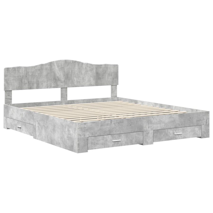 Bedframe met hoofdeinde Beton Grijs 180 x 200 cm Bewerkt hout