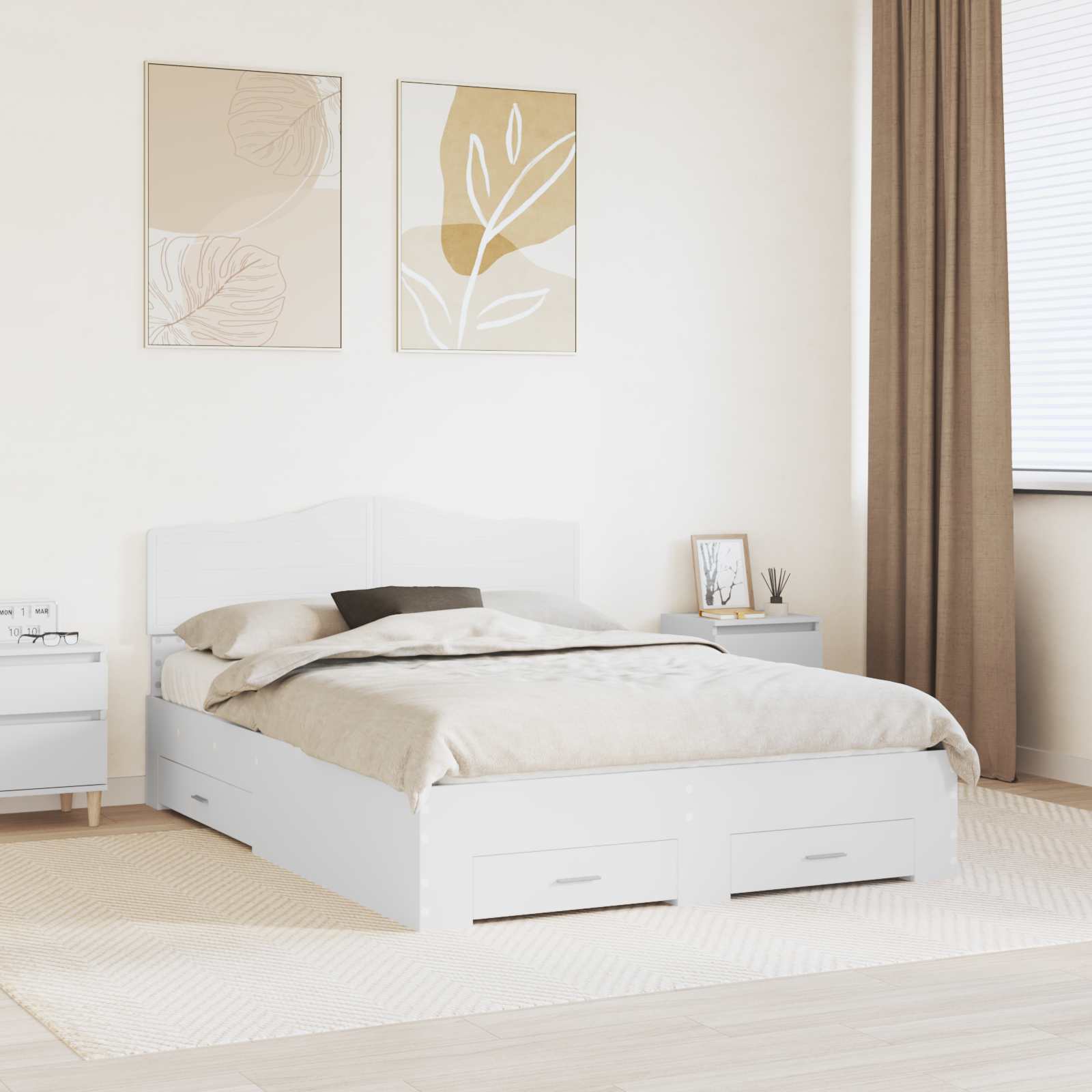 Bedframe met hoofdeinde met lade Wit 160 x 200 cm Bewerkt hout