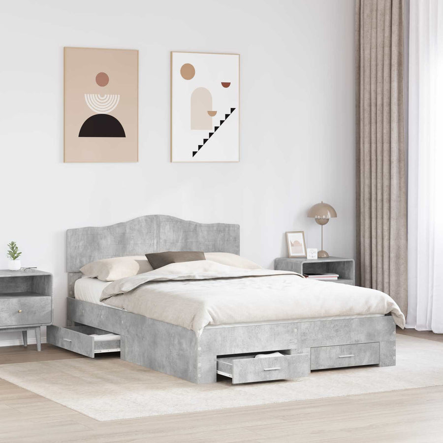 Bedframe met hoofdeinde Beton Grijs 160 x 200 cm Bewerkt hout