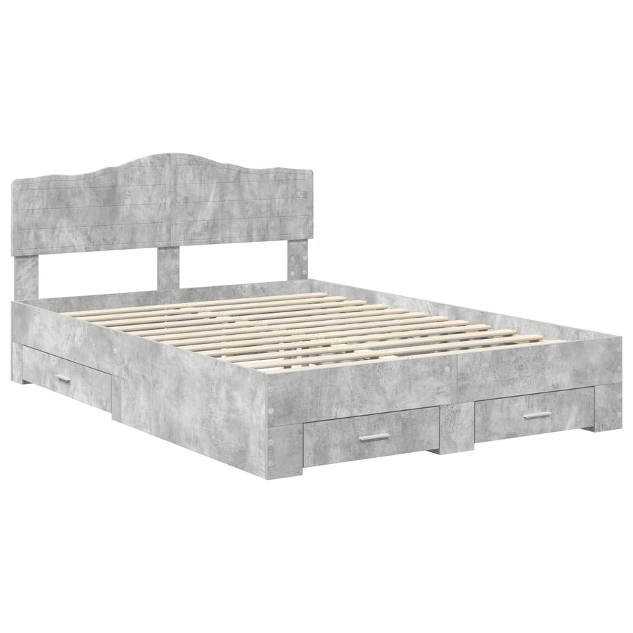 Bedframe met hoofdeinde Beton Grijs 160 x 200 cm Bewerkt hout