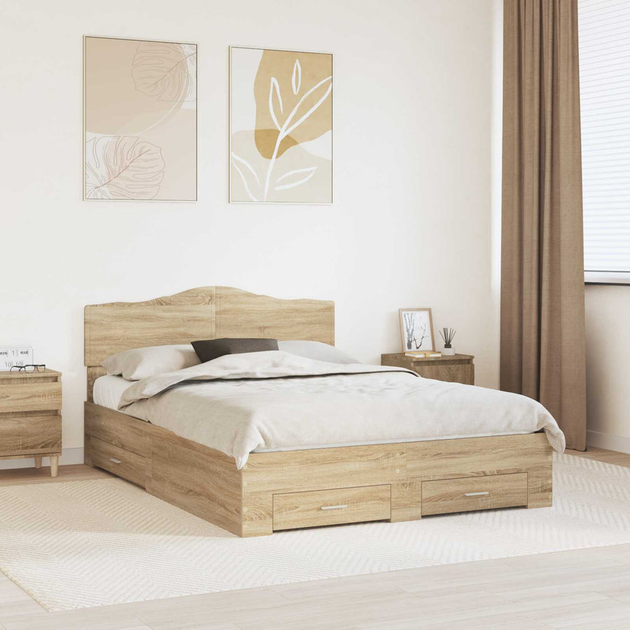 Bedframe met hoofdeinde Sonoma Eiken 150 x 200 cm Bewerkt hout