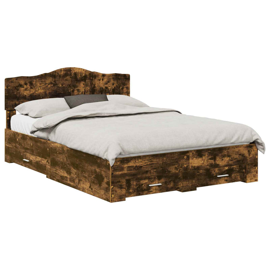 Bedframe met hoofdeinde Gerookt eiken 150 x 200 cm Bewerkt hout