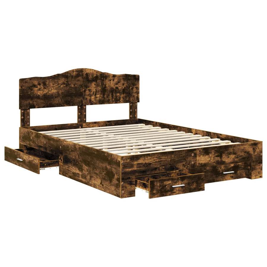 Bedframe met hoofdeinde Gerookt eiken 150 x 200 cm Bewerkt hout