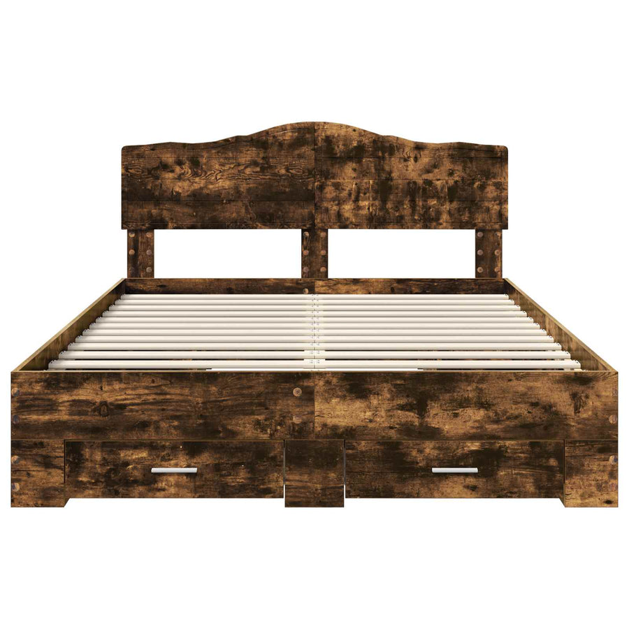 Bedframe met hoofdeinde Gerookt eiken 150 x 200 cm Bewerkt hout