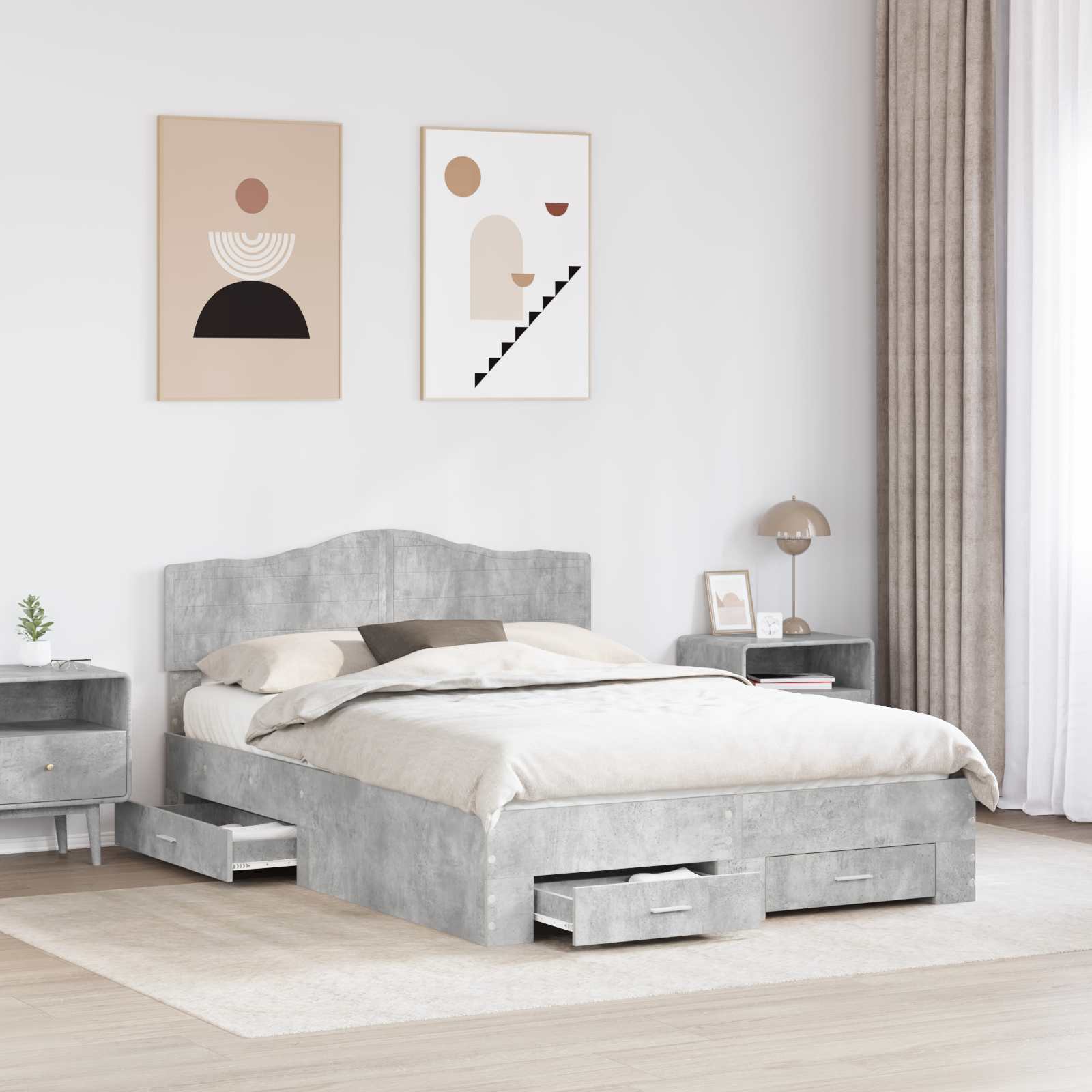 Bedframe met hoofdeinde Beton Grijs 140 x 200 cm Bewerkt hout