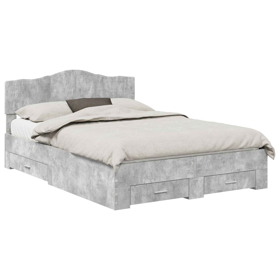 Bedframe met hoofdeinde Beton Grijs 140 x 200 cm Bewerkt hout