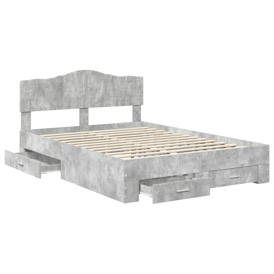 Bedframe met hoofdeinde Beton Grijs 140 x 200 cm Bewerkt hout