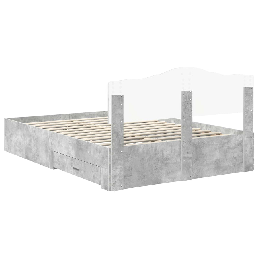 Bedframe met hoofdeinde Beton Grijs 140 x 200 cm Bewerkt hout