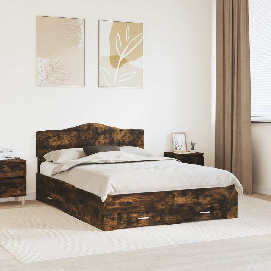 Bedframe met hoofdeinde Gerookt eiken 140 x 200 cm Bewerkt hout