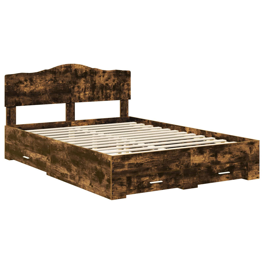 Bedframe met hoofdeinde Gerookt eiken 140 x 200 cm Bewerkt hout
