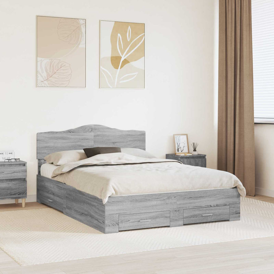 Bedframe met hoofdeinde Grijs Sonoma 140 x 200 cm Bewerkt hout