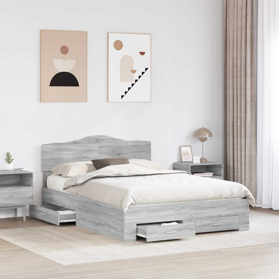 Bedframe met hoofdeinde Grijs Sonoma 140 x 200 cm Bewerkt hout