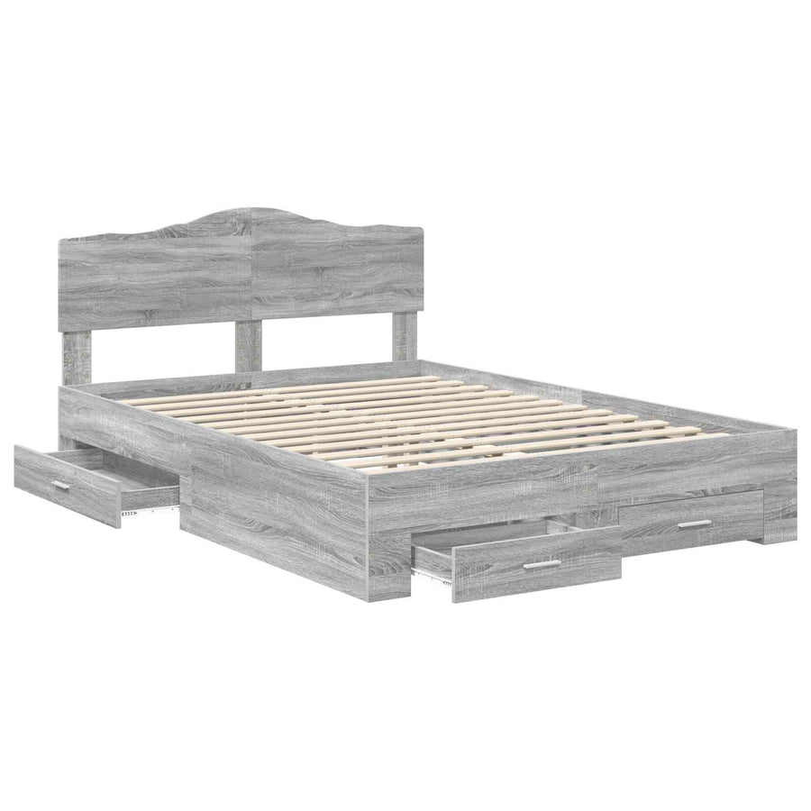 Bedframe met hoofdeinde Grijs Sonoma 140 x 200 cm Bewerkt hout